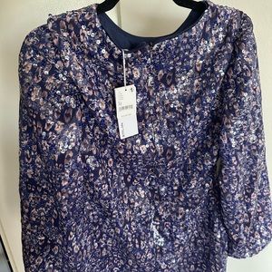 NWT FREE PEOPLE PURPLE BLUE SEQUIN SPARKLE LONG SLEEVE SHORT DRESS MEDIUM